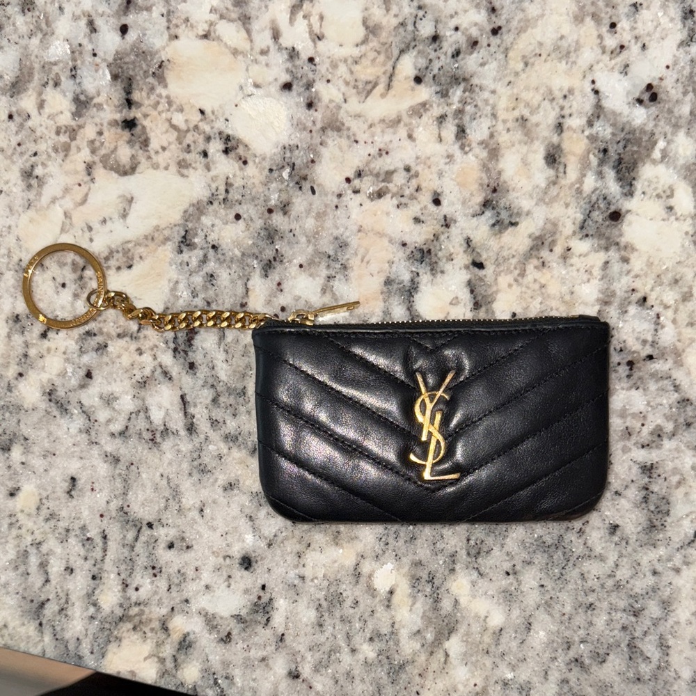Saint Laurent Black Leather Pouch with Gold Accents